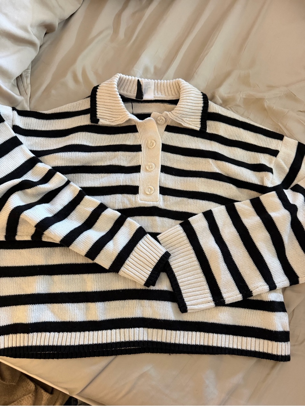 H&M Black & White Striped Polo Knit Sweater
